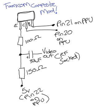 Famicom composite mod schematic.